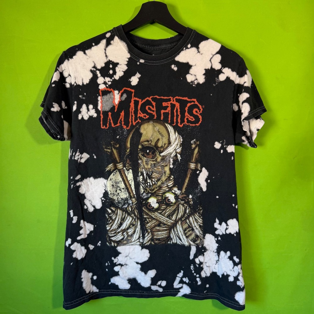 Misfits Band Tee Bleach Wash Tie Dye Mummy Skull Graphic Shirt Black Small